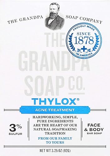 The Grandpa Soap Company Thylox Jabón en barra vegano, jabón limpio para rostro y cuerpo Jabón de tratamiento para el acné con 3% de azufre Jabón