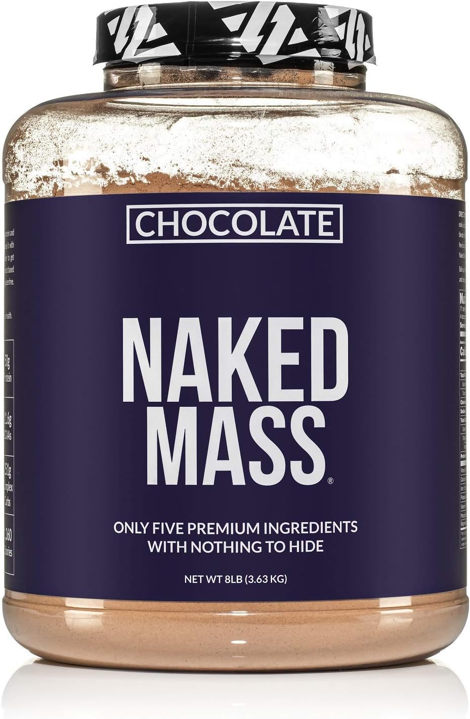 Chocolate Naked Mass - All Natural Weight Gainer Protein Powder - 8lb Bulk, GMO Free, Gluten Free & Soy Free. No Artificial Ingredients - 1,360 Calories - 11 Servings