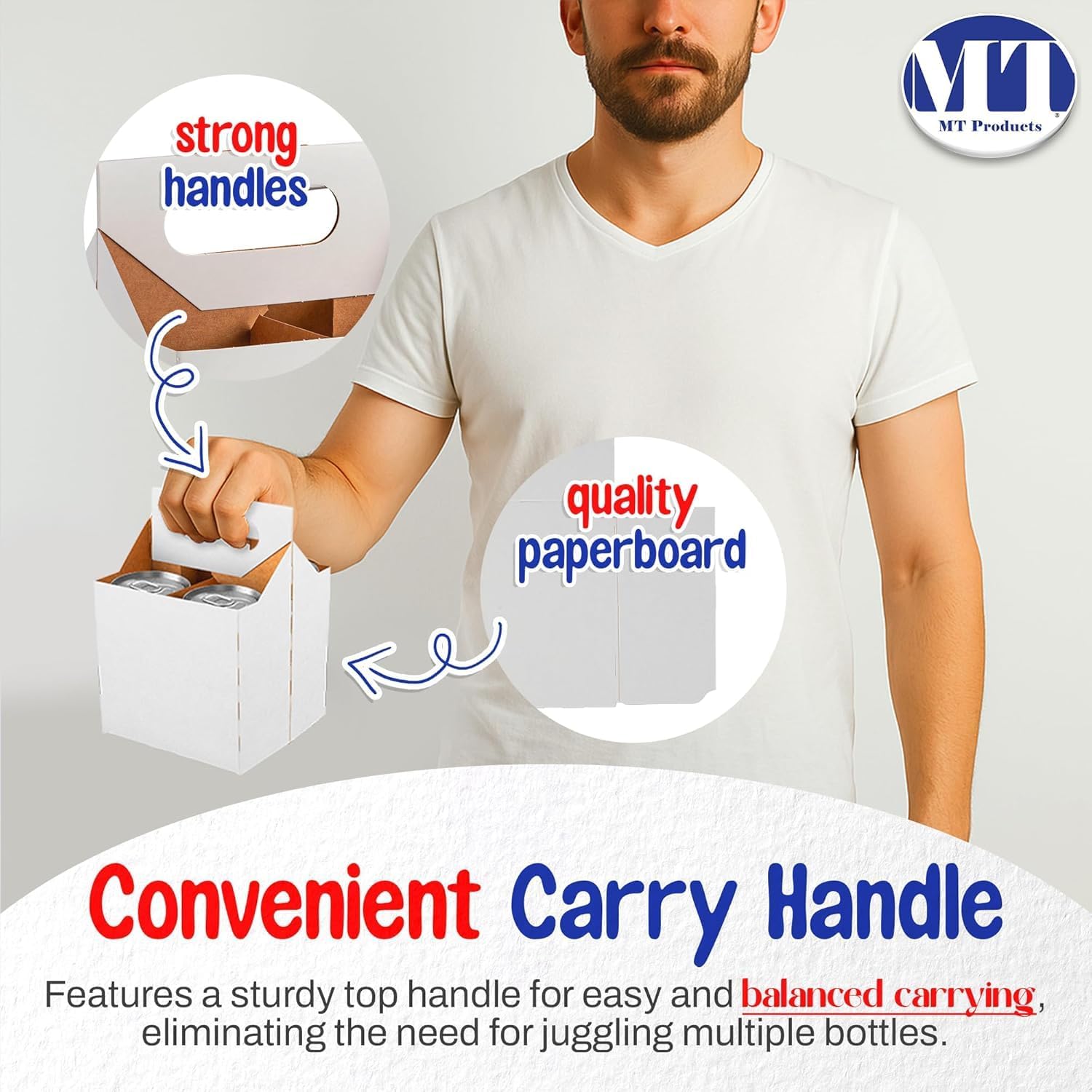 MT Products White 4 Bottle Holder 12 oz. - Corrugated Bottle Carrier for Transport (Pack of 200) - Made in the USA