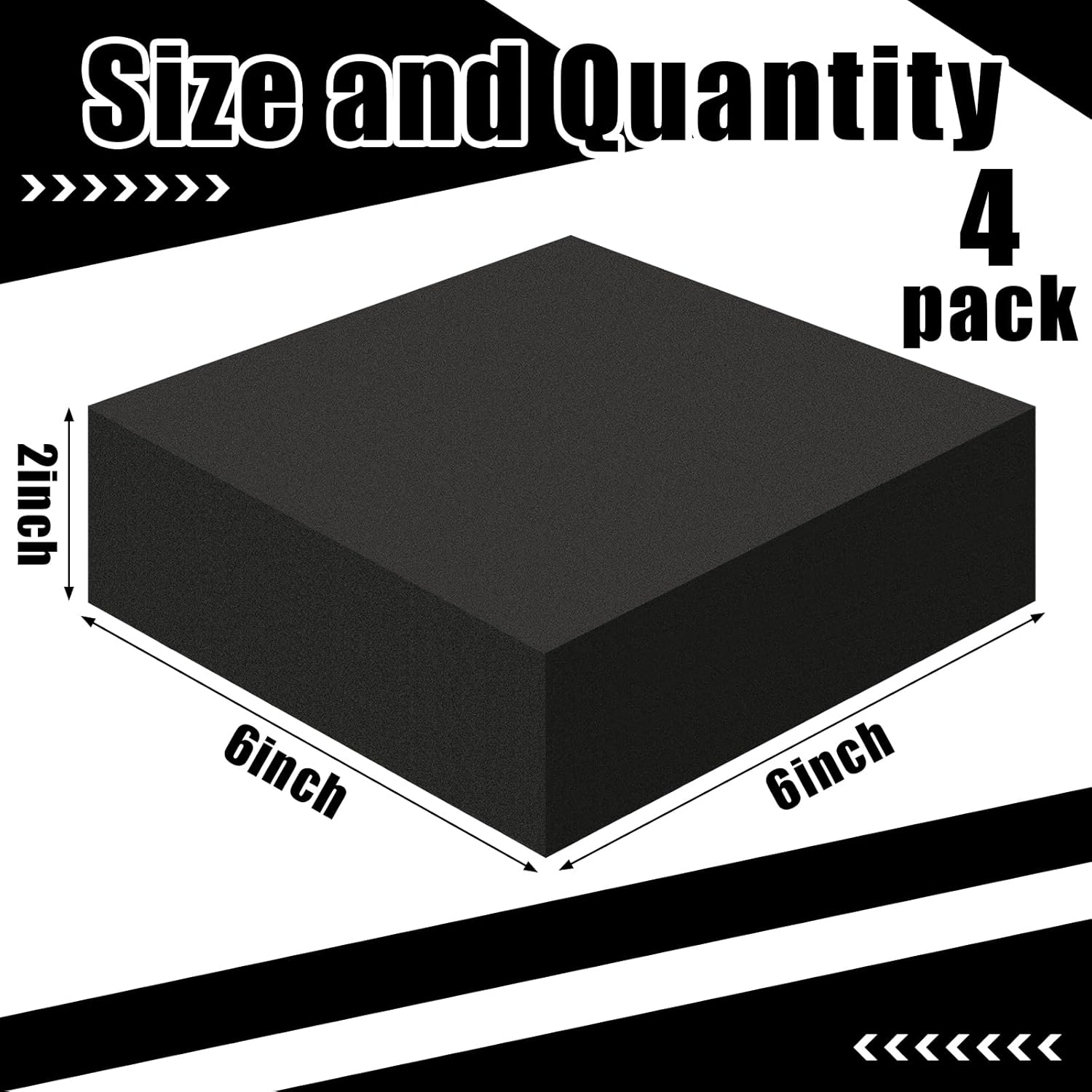 4 Pcs 2" Thick Foam Padding Sheet with Adhesive Backing Closed Cell 6 Inch x 6 Inch Self Stick Neoprene Insulation Foam Sheet Black for Furniture Cars Speakers