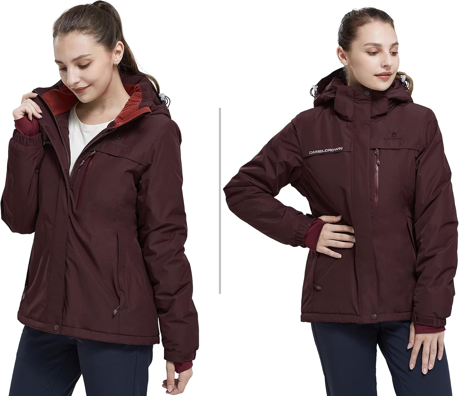 CAMEL CROWN Women’s Mountain Snow Waterproof Ski Jacket Detachable Hood Windproof Fleece Parka Rain Jackt Winter Coat - Image 2