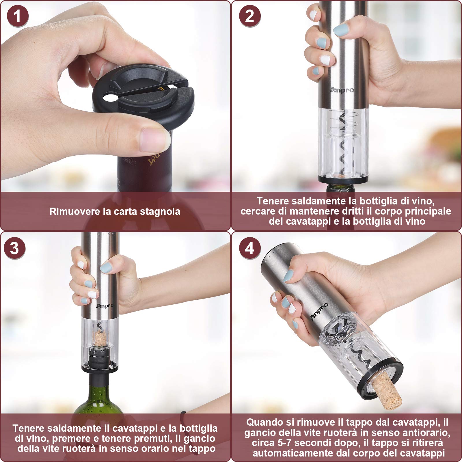 Anpro Cavatappi Elettrico Automatico Set con Versatore Vino, Taglierina, Tappo Sottovuoto
