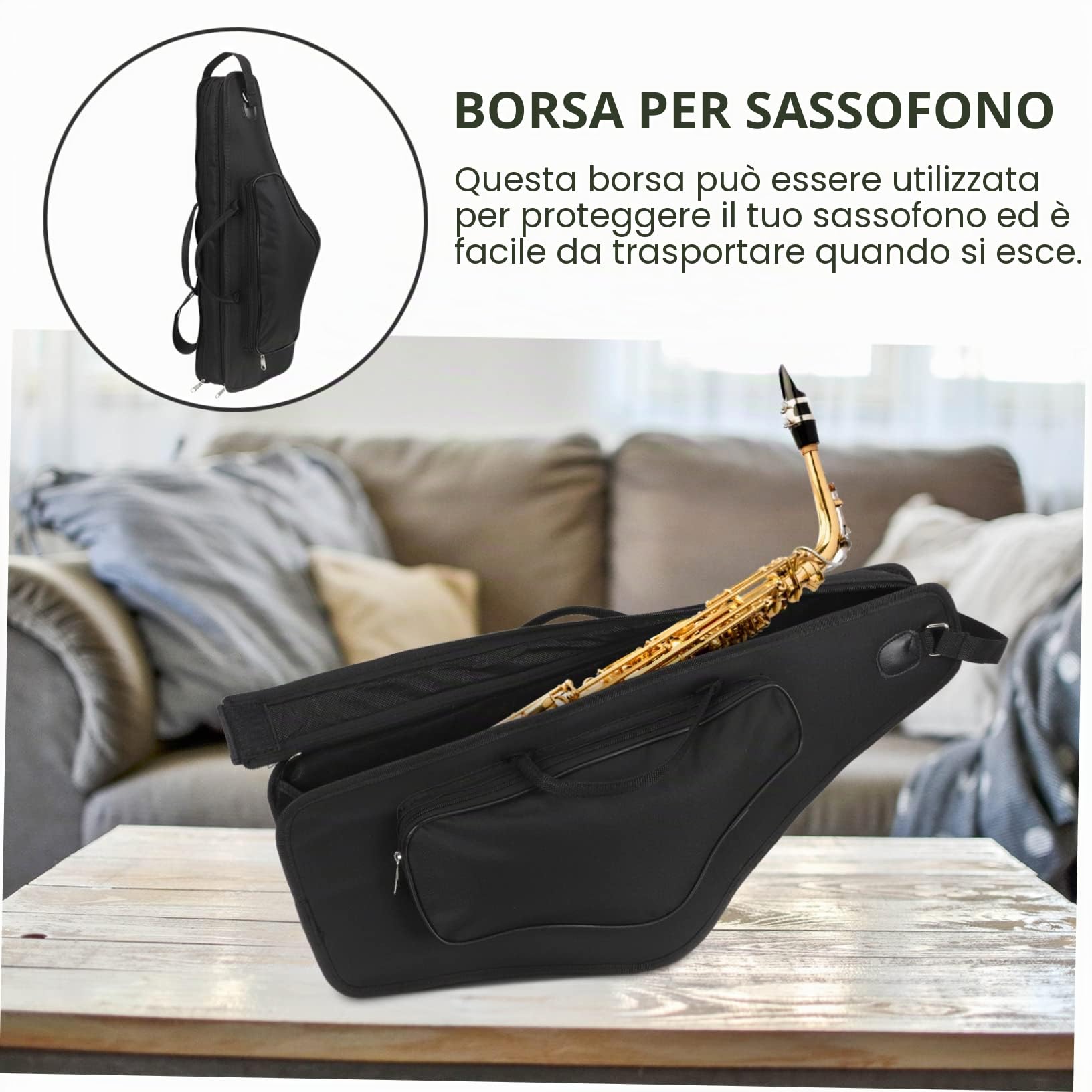 SUPVOX Custodia per Sassofono Alto con Manico e Tracolla Regolabile, Resistente e Imbottita Nero, Grande Capacità per Concerti e Scuole