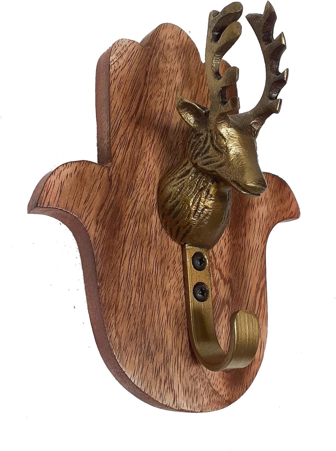 – Wood & Alumininium Coat Hooks Wall Mounted Hanger - Wall Hooks Handmade Coat Hanger Key Holder Hat Towel Purse Robes Livingroom Bathroom Entryway - Set of 2 (6" x 3", Buck Deer)