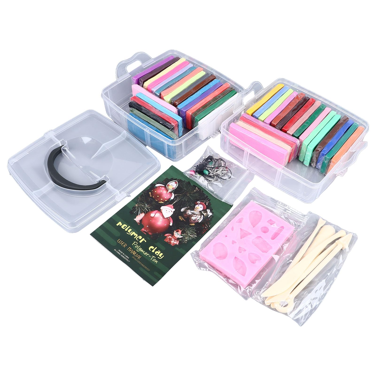 Kit di argilla polimerica 42 colori, set di argilla modellabile morbida con 5 strumenti per scolpire e stampo in silicone, argilla polimerica senza cottura per orecchini, fai da