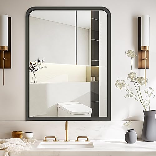 WallBeyond Espejos de baño de madera negra para montar en la pared, 30 x 40 pulgadas, espejos de pared con marco de madera rústica, espejos