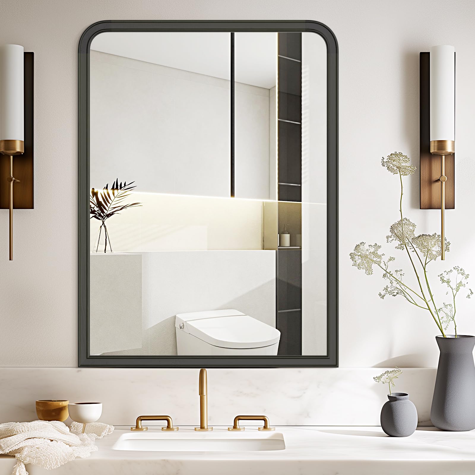 Amazon.com: WallBeyond Black Wood Bathroom Mirrors for Wall
