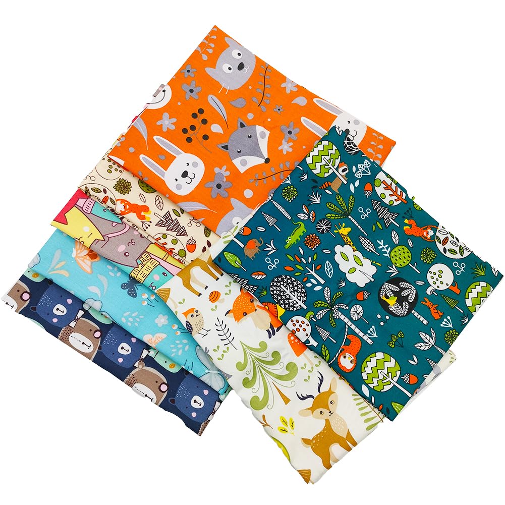 Zestaw tkanin Fat Quarters, 7 sztuk 100% bawełna 50 cm x 50 cm (20 cali x 20 cali) wstępnie wycięte arkusze do szycia patchworkowego rzemiosła pikowania, bez powtarzającego się projektu