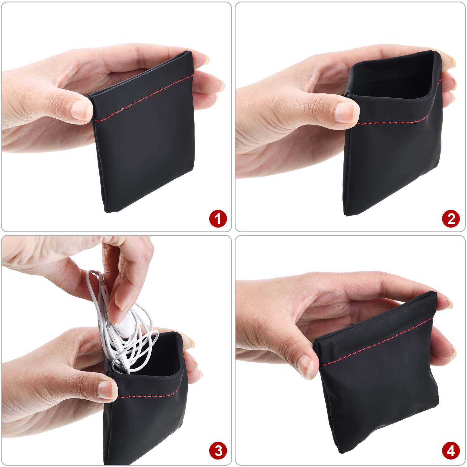 Étu Pour écouteurs Pochette En Cur PU, Pett Porte-monnae élastque