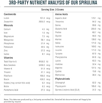 Organic Spirulina Powder Made with Parry Spirulina, Known for Superior Purity and Nutrient Density Vegan Farming Non-Irradiated Blue-Green Algae Superfood Supplement 75 Servings 8 oz