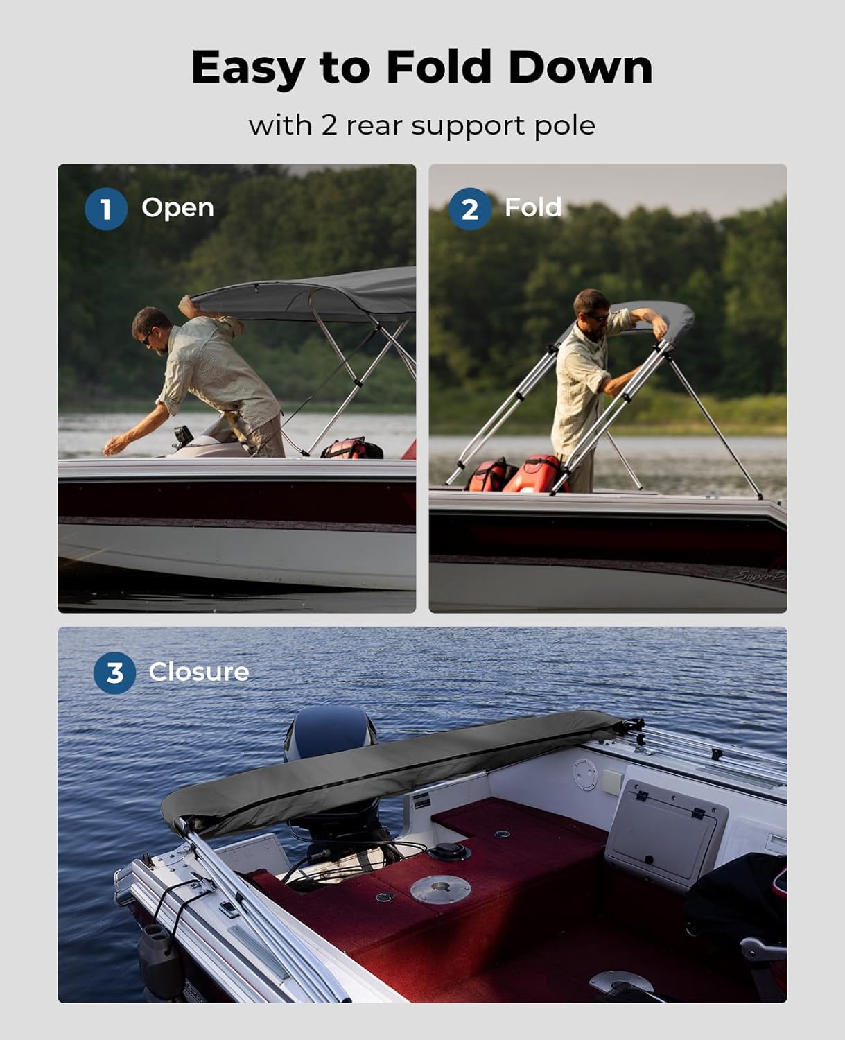 KEMIMOTO Bimini Tops for Boat, Gray, 67"-72" W with Detachable Mesh Sidewalls