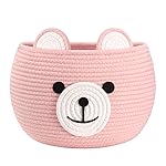 Goodpick Baby Basket for Nursery, Woven Gift Basket for Baby Girls, Cute Nursery Hamper for Baby Shower NewBorn Essentials, White & Pink, 10 D x 8.3 H