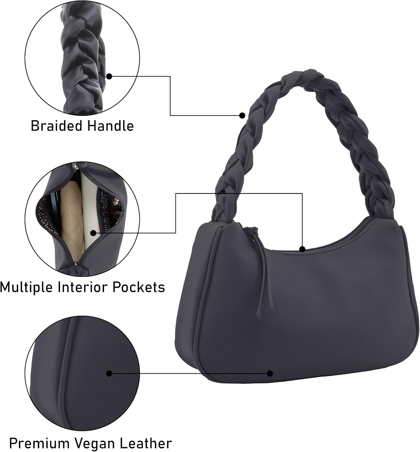 Emperia Braided Top Handle Shoulder Bag For Women, Trendy Designer Small Hobo Tote Handbag - Image 4