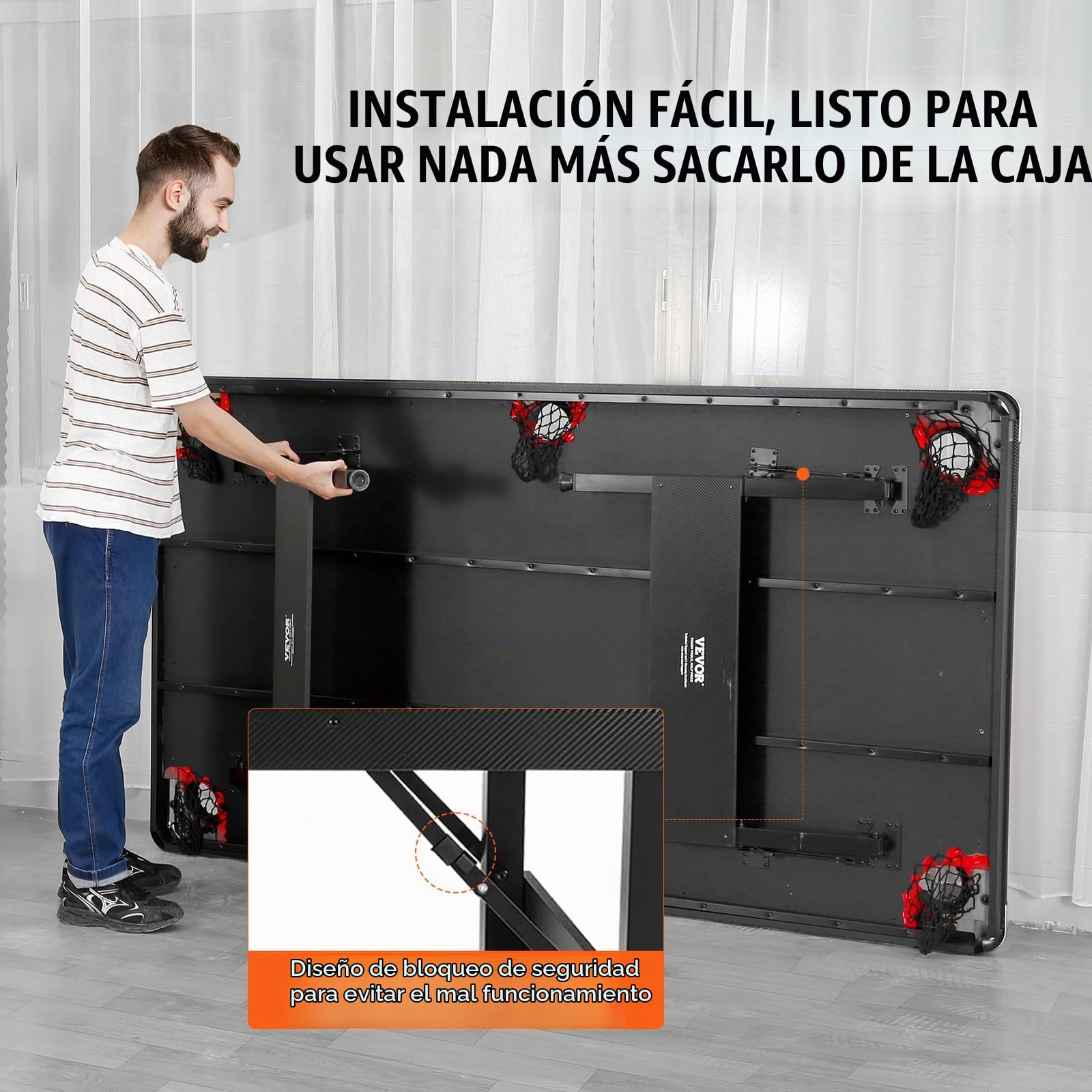 VEVOR Mesa de Billar 213,4x120x80,5 cm Kit de Billar Plegable y Portátil Set Completo de Accesorios con Bolas, Tacos, Tizas y Pincel Color Negro con Tela Roja para Sala de Juegos, Hogar, Club, Bar