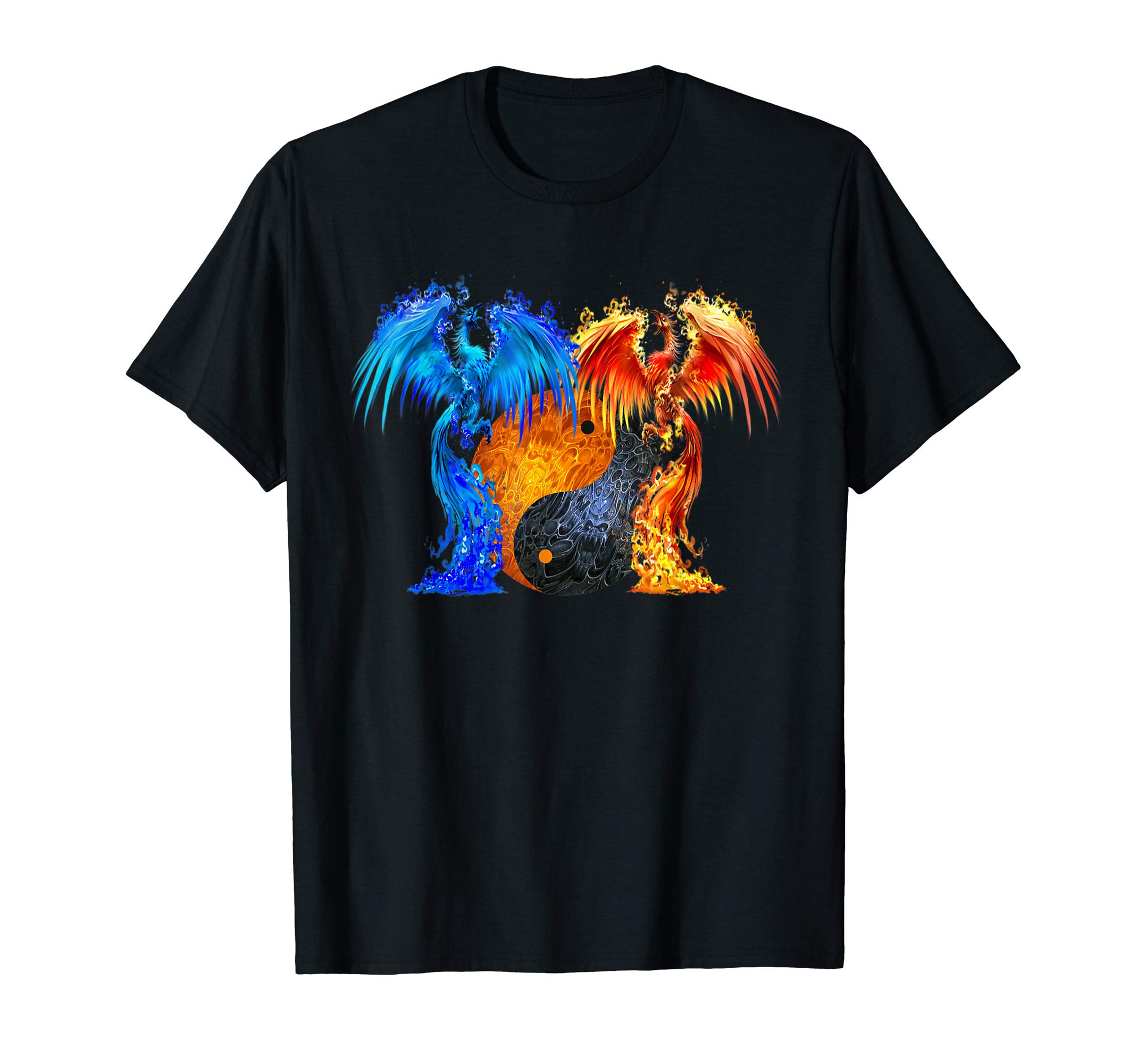 AtteestudeFantasy Fire And Ice Phoenix Orange Blue Yin Yang T-Shirt