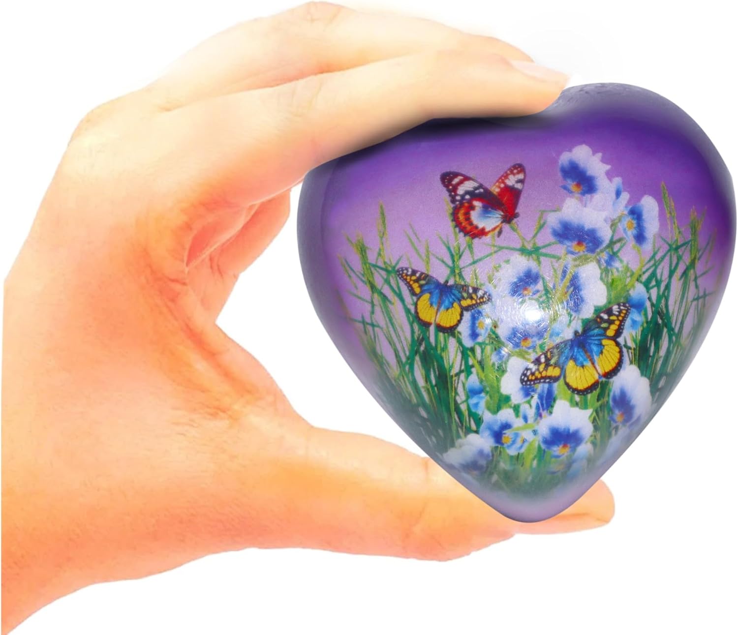 BOLD & DIVINE Butterfly Theme Cremation Urns | Decorative Urns for Human Ashes of Female & Male, Urns for Ashes, Funeral Urns (Purple, Heart Shape)