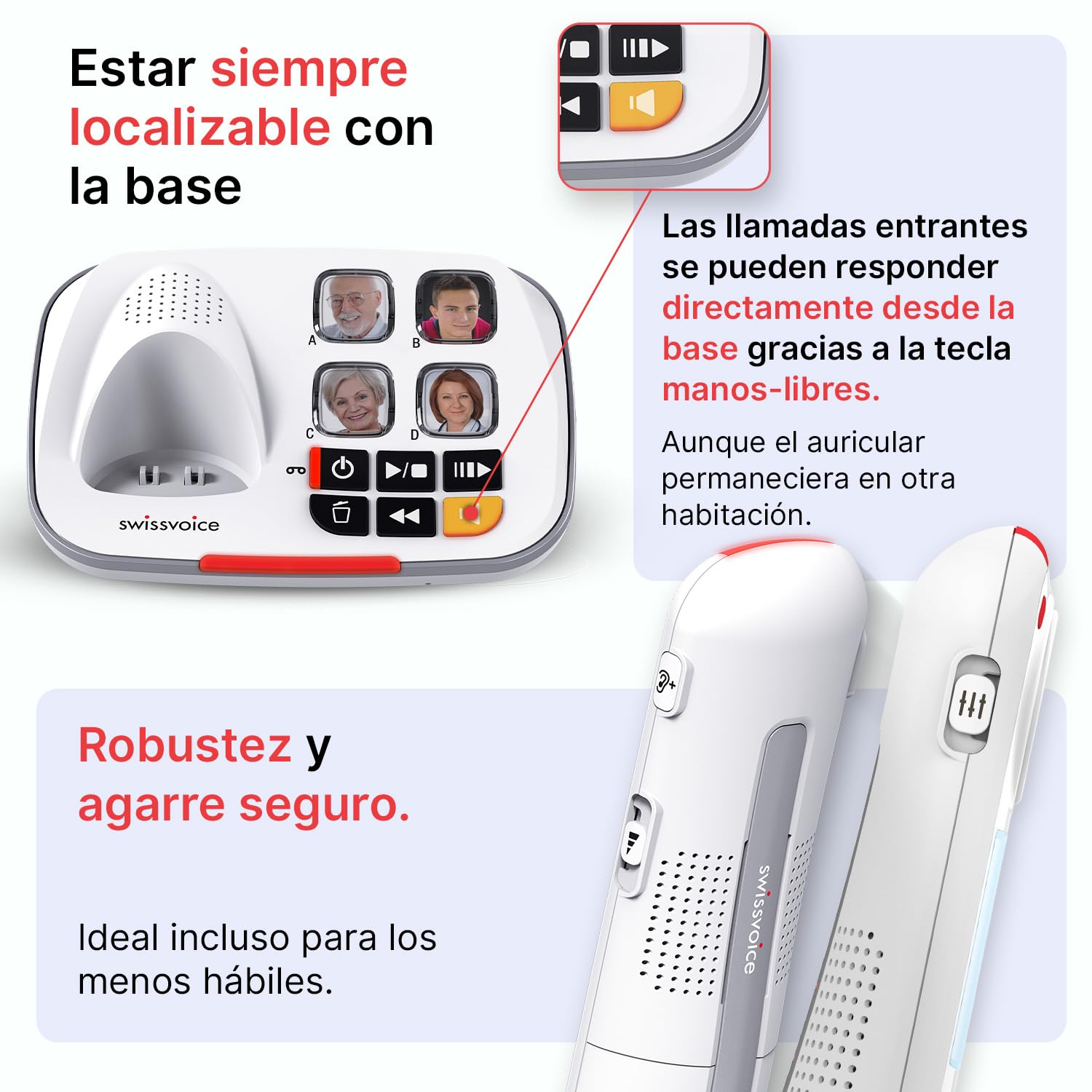 swissvoice Xtra 2355 - Teléfono inalámbrico con Respuesta a Las Funciones de Comodidad reforzadas, Blanco