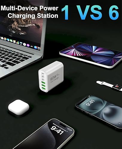 Miniatura 6 de Bloque de cargador USB C GaN de 90 W, cargador de pared USB C de 6 puertos de carga rápida, adaptador de corriente PD de 45 W para iPhone 17Pro