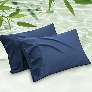 Bedsure Cooling Pillow Cases Standard Size, Rayon Derived from Bamboo Standard Pillowcases Set of 2, Breathable & Silky Soft Cool Bedding Pillow Covers with Envelope Closure, Navy Blue, 20x26 Inches