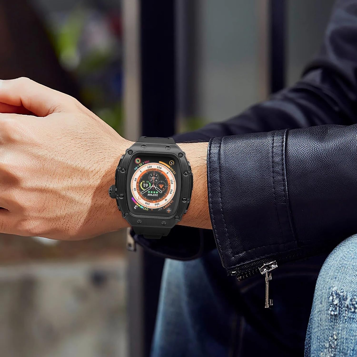 Luxury Rugged Alloy Case Sport Rubber Watch Band，For Apple Watch Ultra 2 Ultra 8 Series，Sports Watch Band Case Mod Kit，For 49mm Replacement Accessories