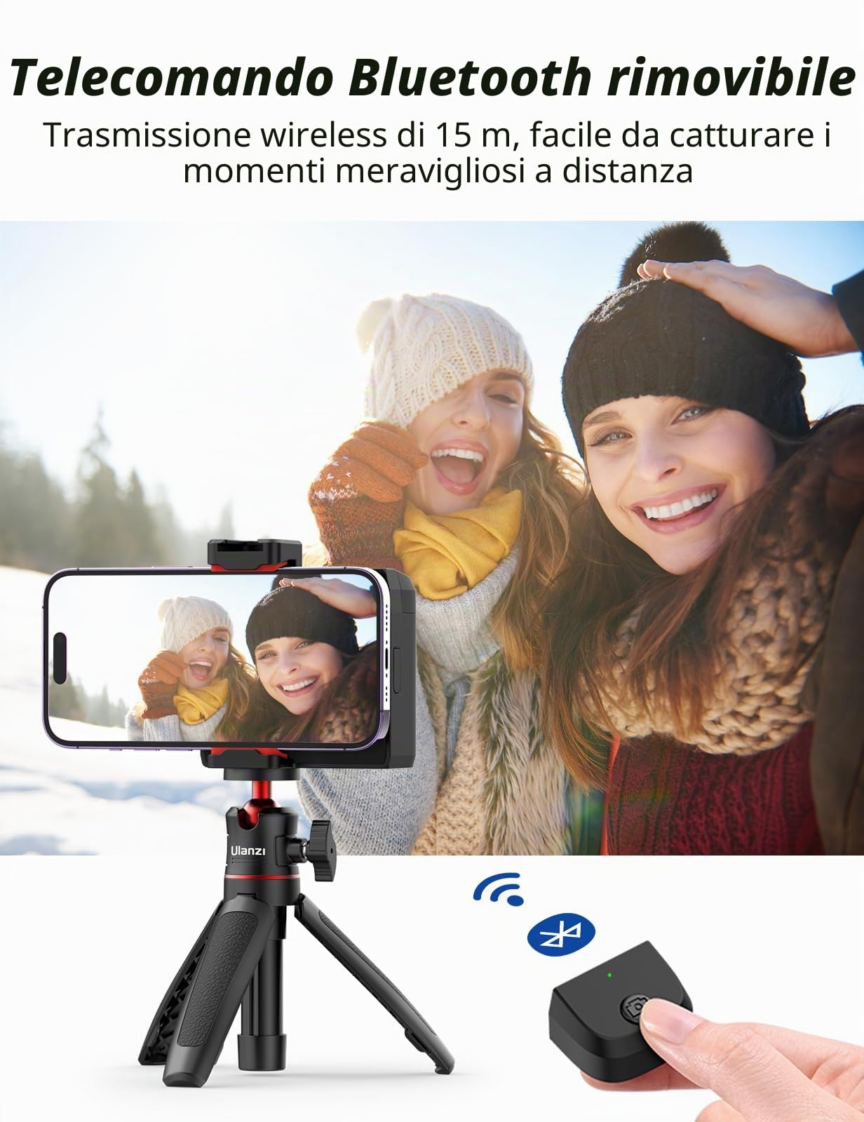 ULANZI CapGrip CG02 Smartphone Grip, Impugnatura per Smartphone con Telecomando Bluetooth, iPhone Camera Grip con Luce Regolabile su 3 Livelli per Catturare Selfie