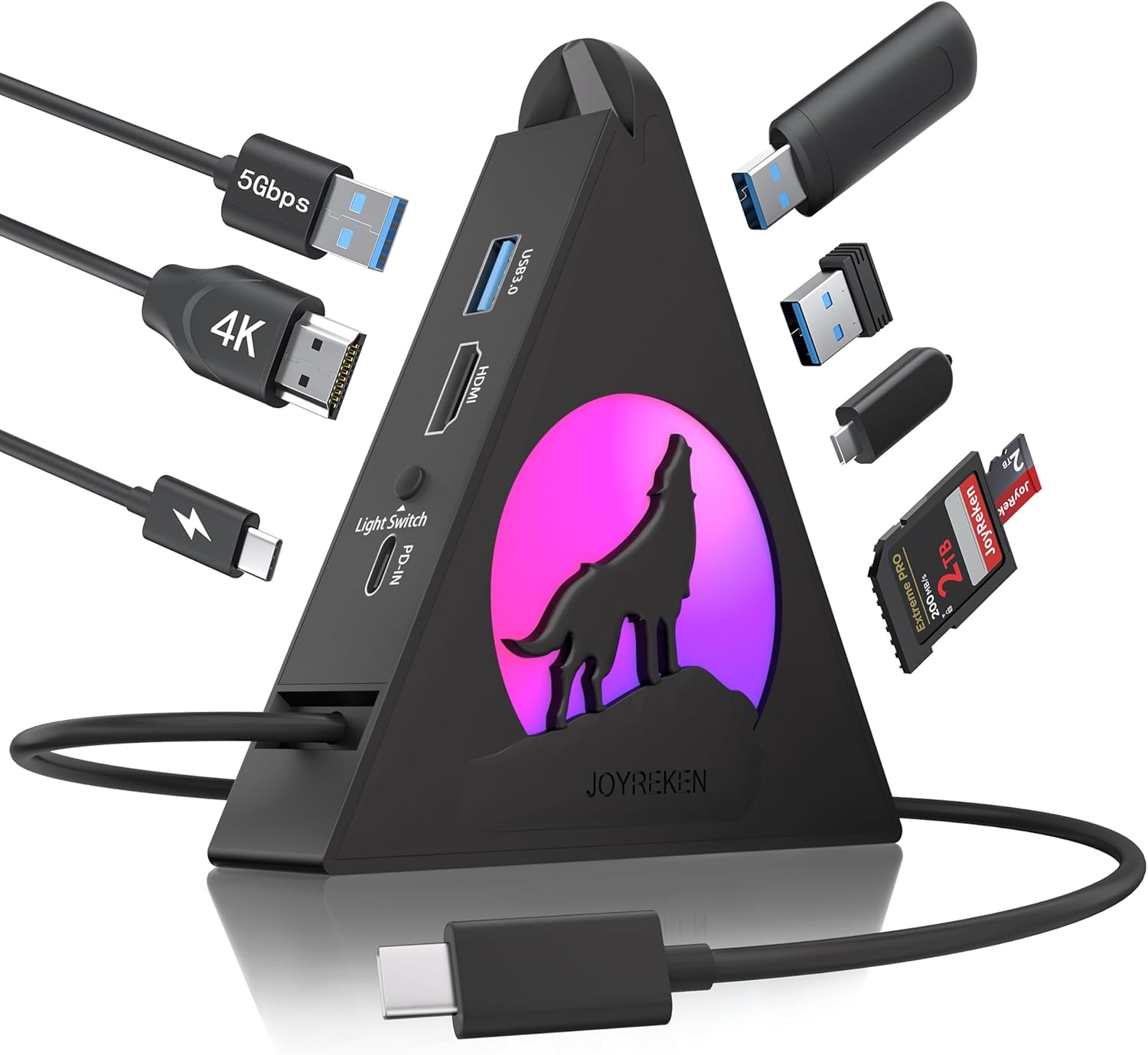 USB C Hub, 8 in 1 vertical Laptop Docking Station, USB C HUB for Laptop with 4K HDMI, 100W Power Charging, 5Gbps Type C 3.0, 3xUSB A 3.0 & RGB Lighting, SD/TF Slot for MacBook Air/Pro, iPad, iPhone 17