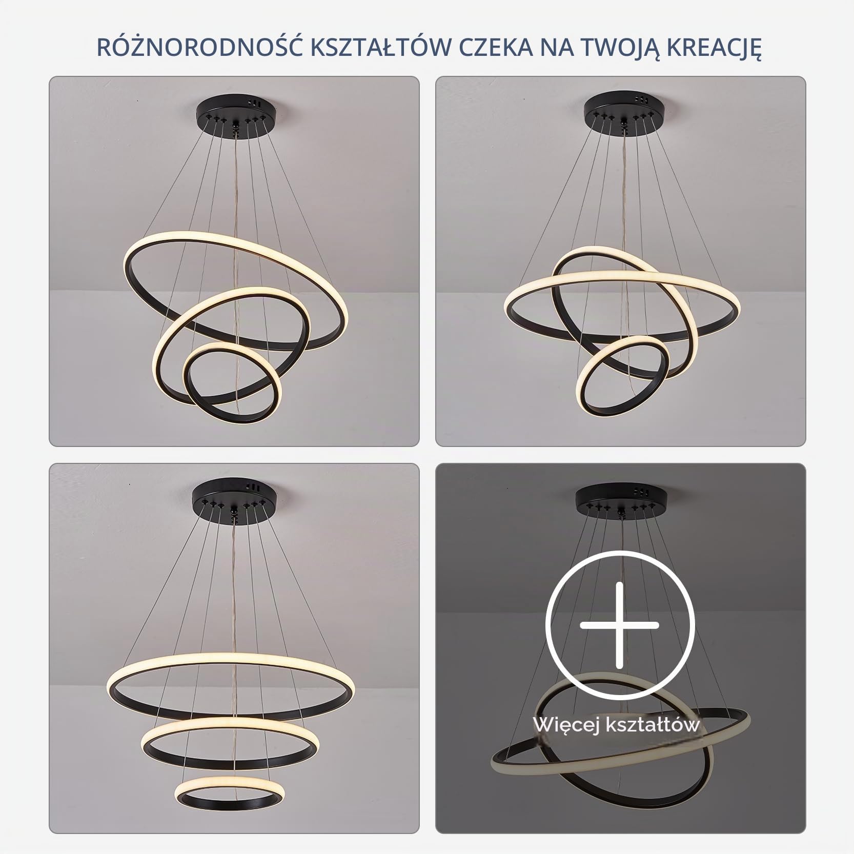 YOODI Lampa Wisząca LED Do Jadalni Regulacja Jasności Za Pomocą Pilota I Aplikacji 50+35+20cm 3 Pierścienie świetlne 45W 3000K–6000K Nowoczesna Lampa Wisząca LED Maksymalna Wysokość 150cm