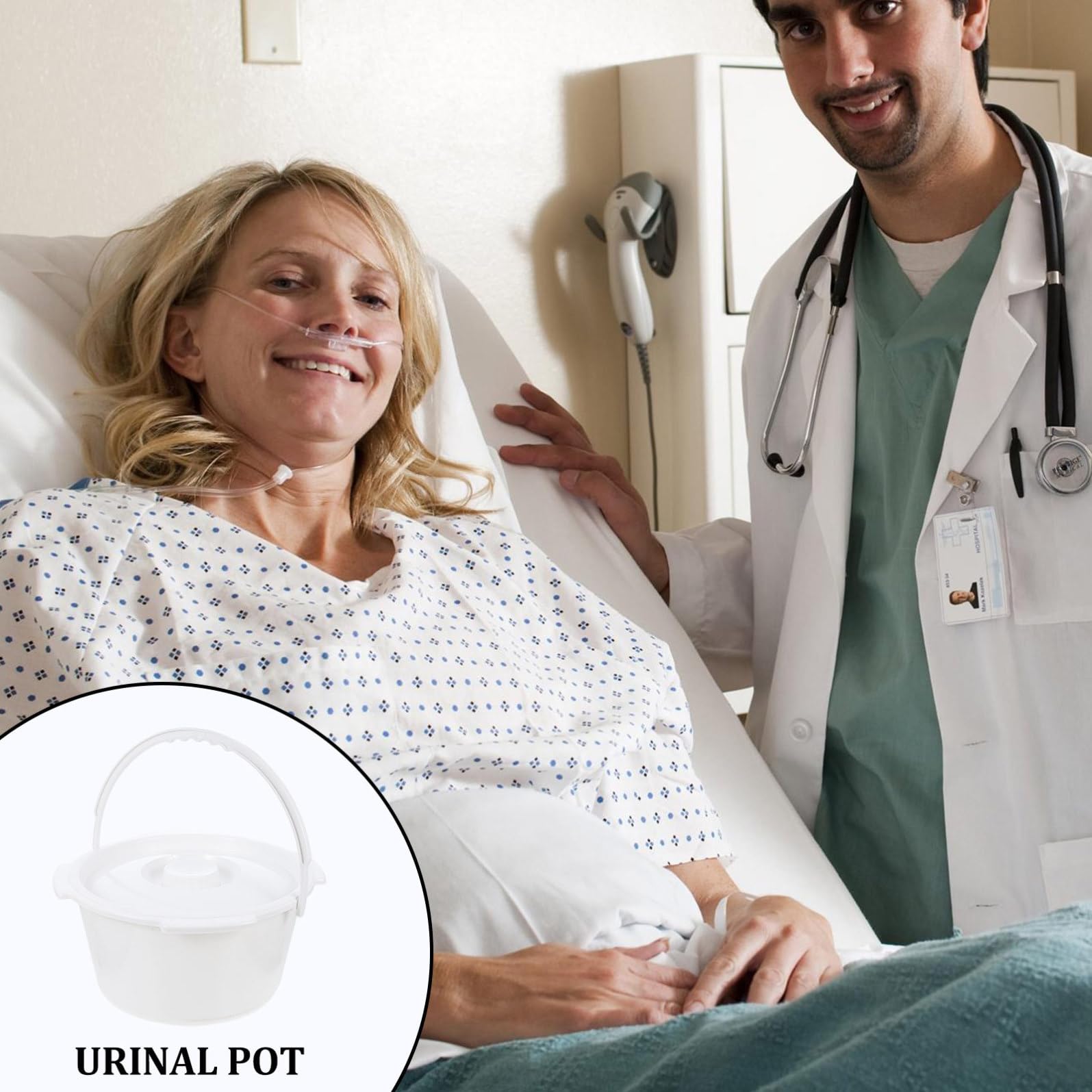 UKCOCO Vaso da Notte Leggero e Resistente per Anziani Portatile in Pp Bianco Coperchio e Maniglia per Uso Domestico e Ospedaliero