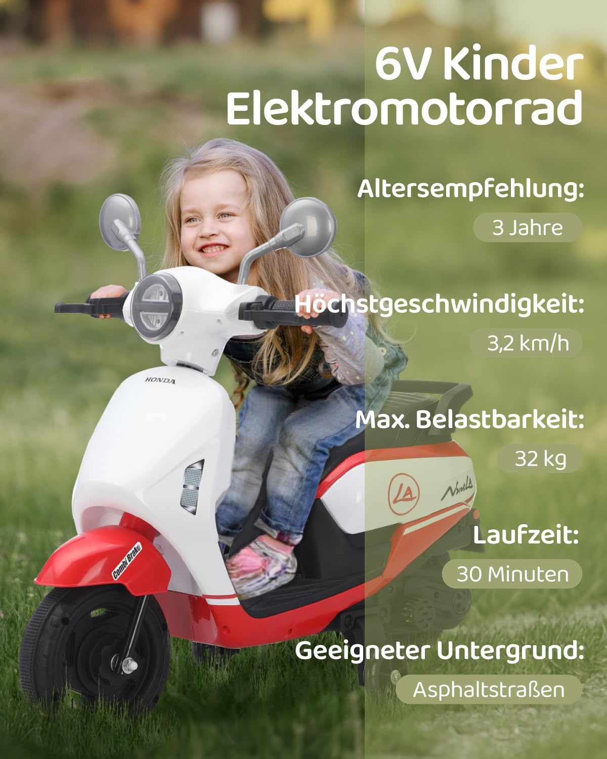 TCARAIWEN Kinder Motorrad Elektrisch, 6V Kindermotorrad für 1-3 Jahre, Elektro Moped für Kinder mit Stützrädern, 3 km/h Sicherer Mini Roller, Musik & Scheinwerfer (Rot)