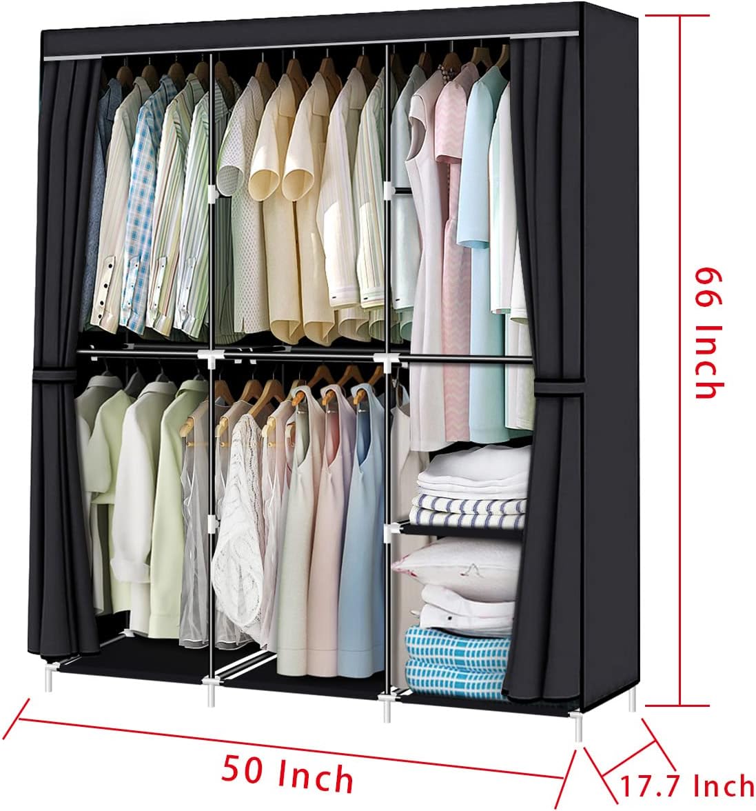Grеаtеѕt Prоduсt YOUUD 50 Inch Wardrobe Portable Cloth Closet Stroage Organizer with Non-Woven Fabric and Hanging Rod, Quick and Easy to Assemble