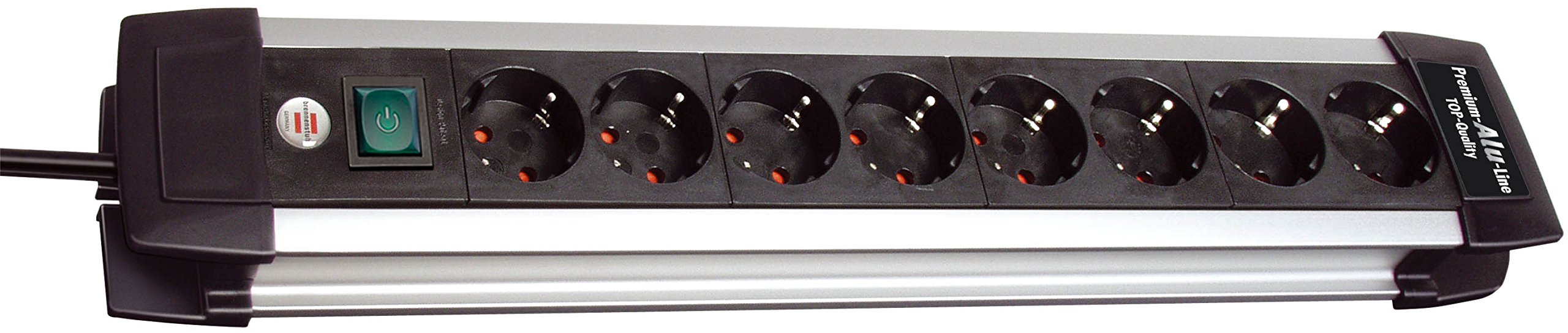 Brennenstuhl Premium-Alu-Line, Steckdosenleiste 8-Fach - Mehrfachsteckdose aus hochwertigem Aluminium (mit Schalter und 3m Kabel, Made in Germany)