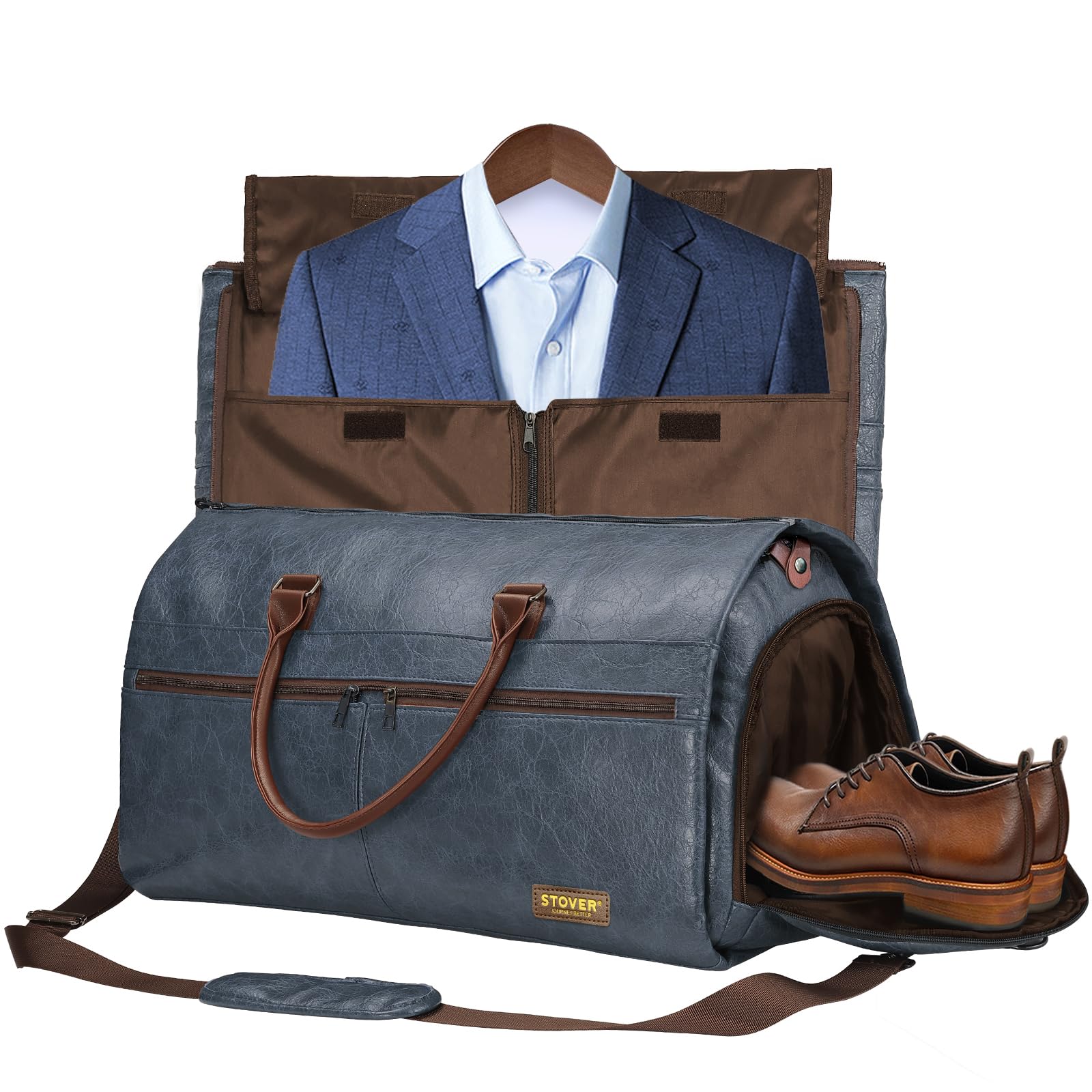 STOVER Garment Travel Duffle Bag, Large 2-in-1 Convertible Carry-on Luggage for Men & Women- Hanging Suits, Dresses & Clothes + Shoe Compartment-