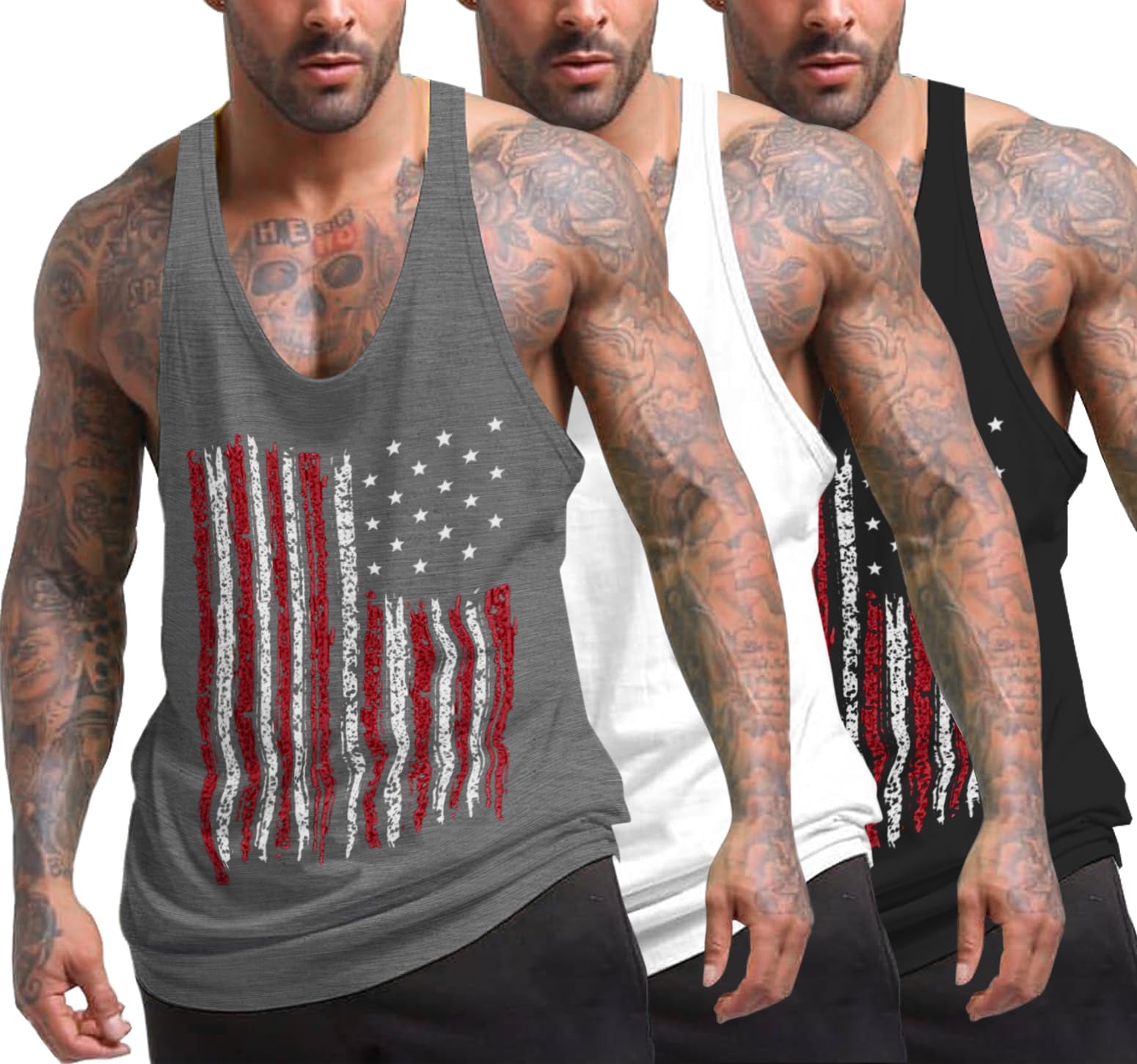 COOFANDY Men's 3 Pack Tank Tops Gym Workout Shirt Y-Back Sleeveless Muscle Fitness Bodybuilding Tank Shirts