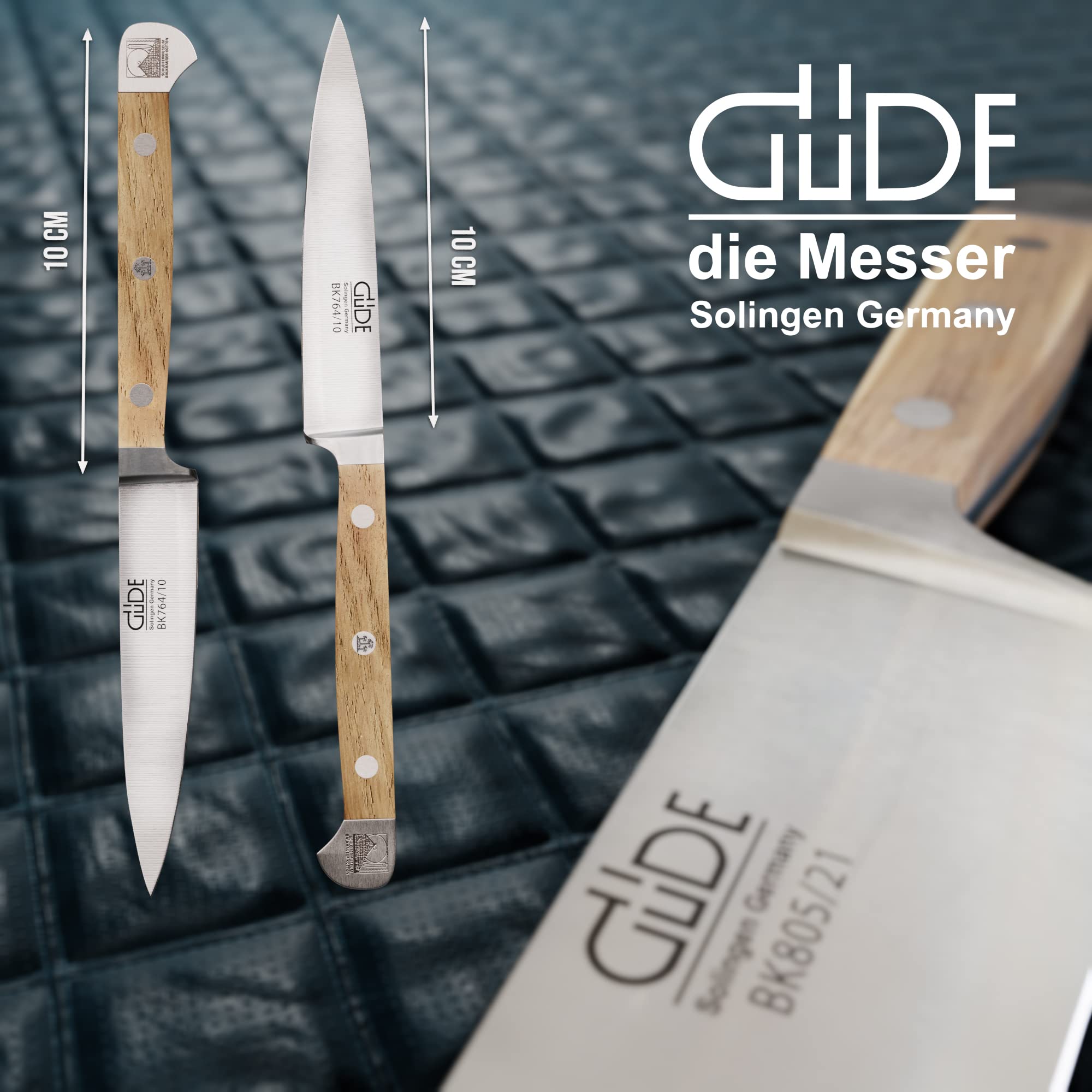 GÜDE Solingen - Nóż do szpikowania, kuty, 10 cm, dąb Balkhauser Kotten, ALPHA-BALK - podwójny trzpień, Ręcznie robiony w Niemczech