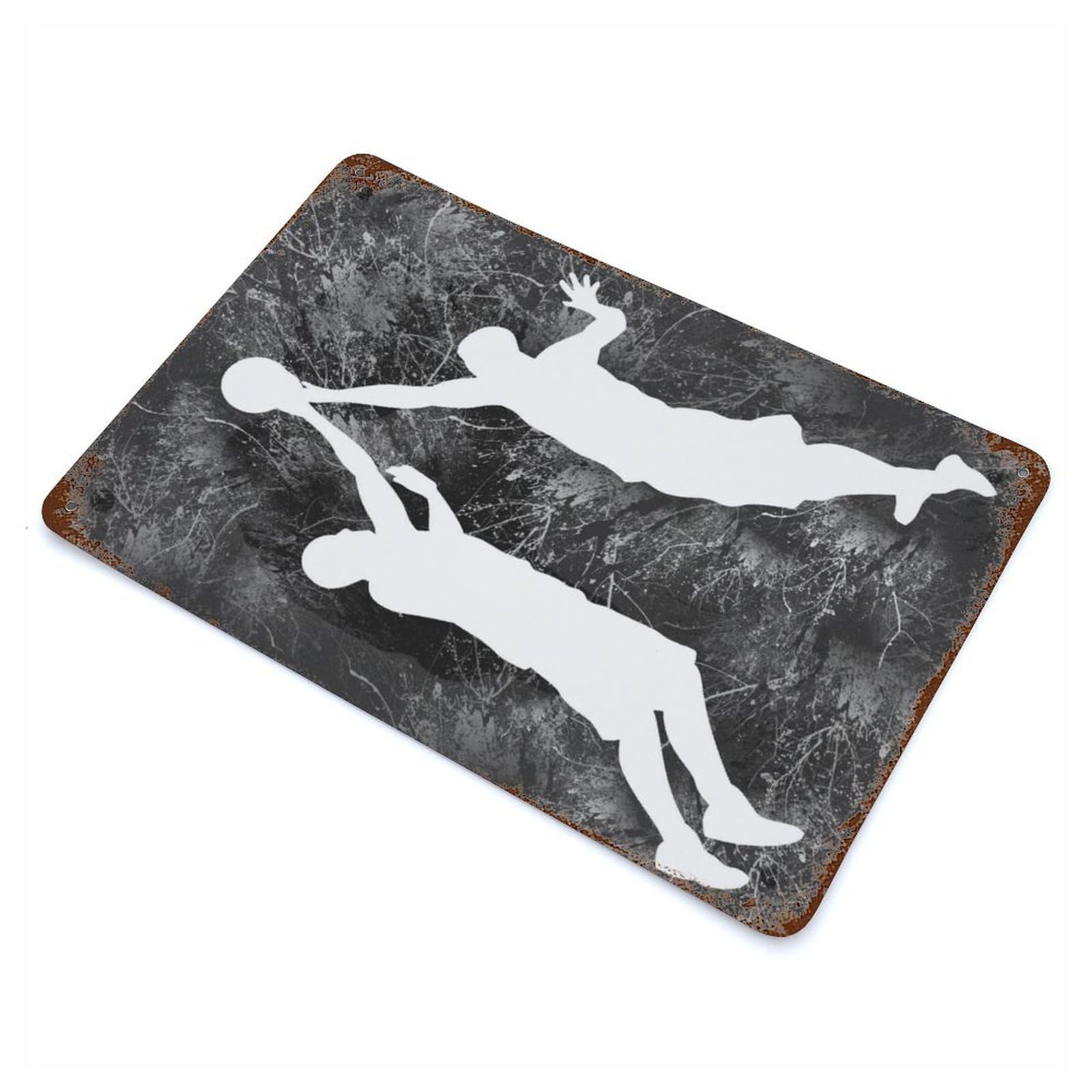 Basketball Silhouette Vintage Wall Sign 11.8"x7.9", Rust Effect Metal Decor for Office, Studio And Wall Decor