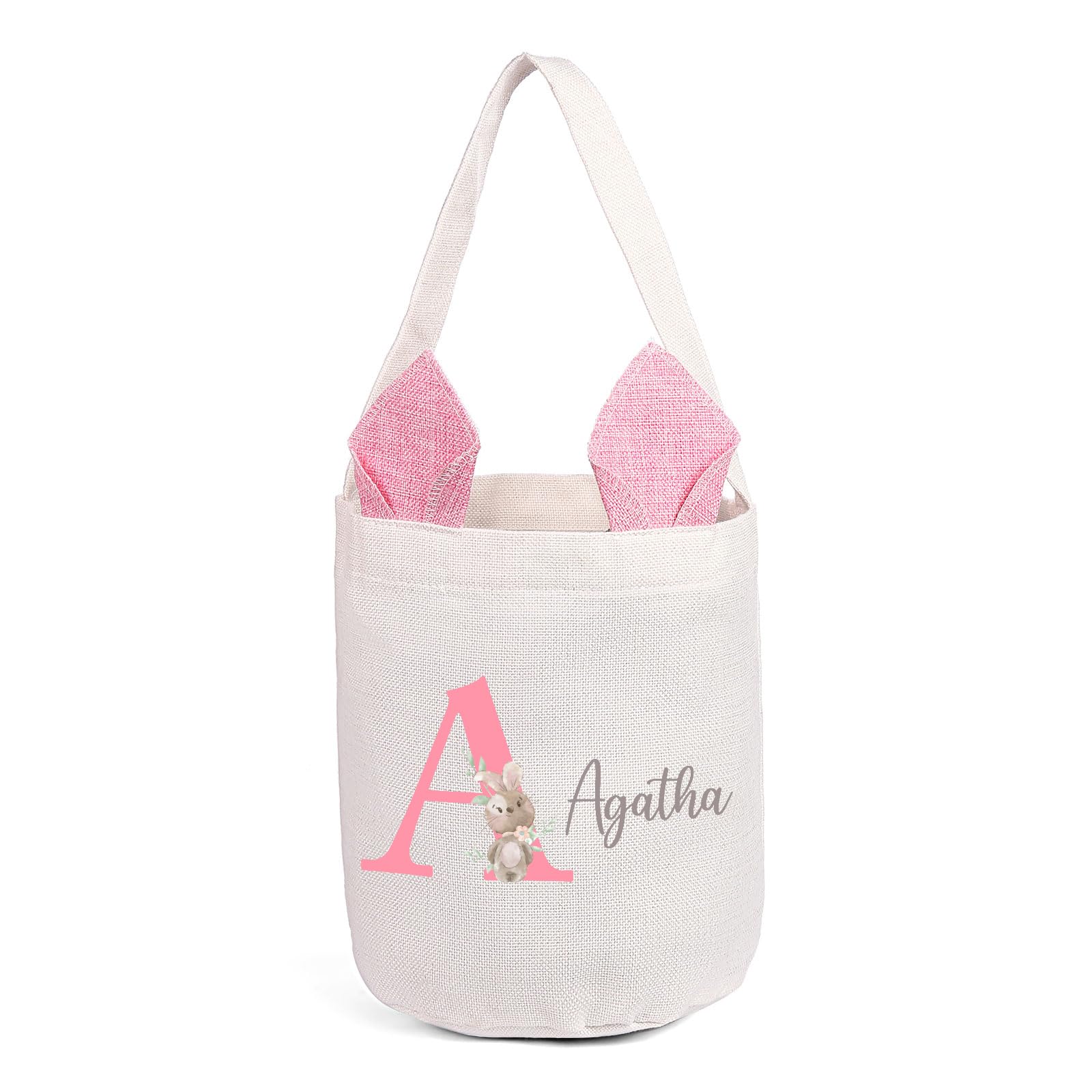 Custom Name Easter Basket: Personalized Easter Baskets for Girls Boys - Photo Name Bunny Bag Kids Party Bag