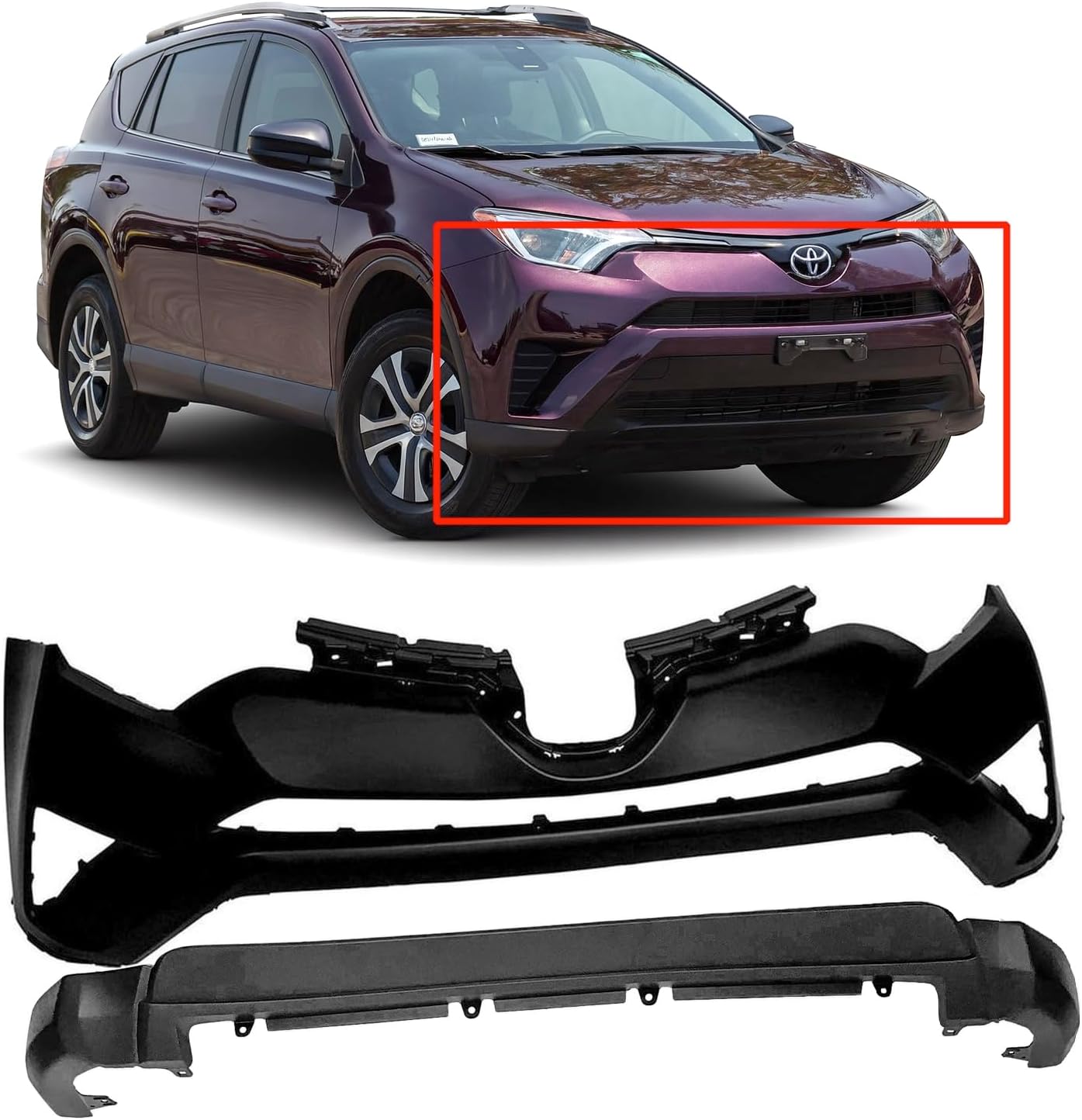FitParts Compatible with Front Bumper Covers Kit 2016 2017 2018 Toyota RAV4 LE SE XLE W/O Park Holes TO1014105 TO1095207, 521190R914 524110R060