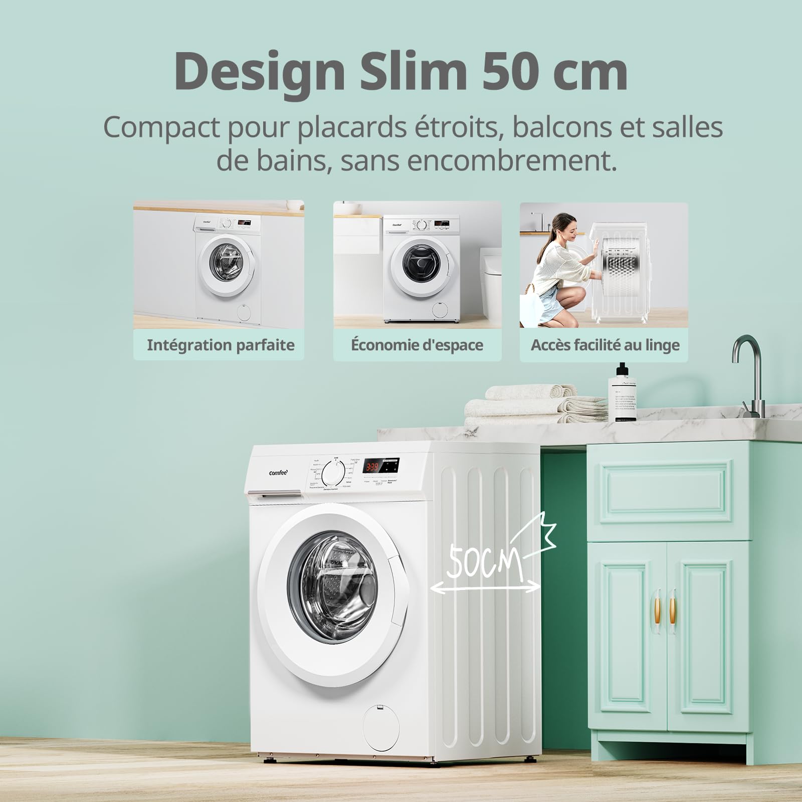 COMFEE' CFE12EW90/W Lave-linge frontal 9KG 1400 tr/min Moteur BLDC Classe A Blanc