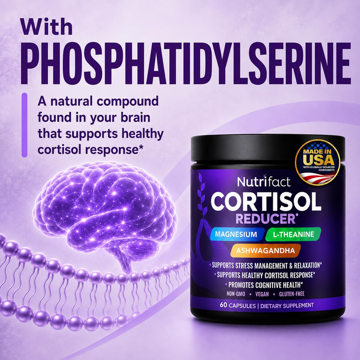 Cortisol Reducer, Manager for Men & Women with Ashwagandha Magnesium, Vegan — Amazon image 3