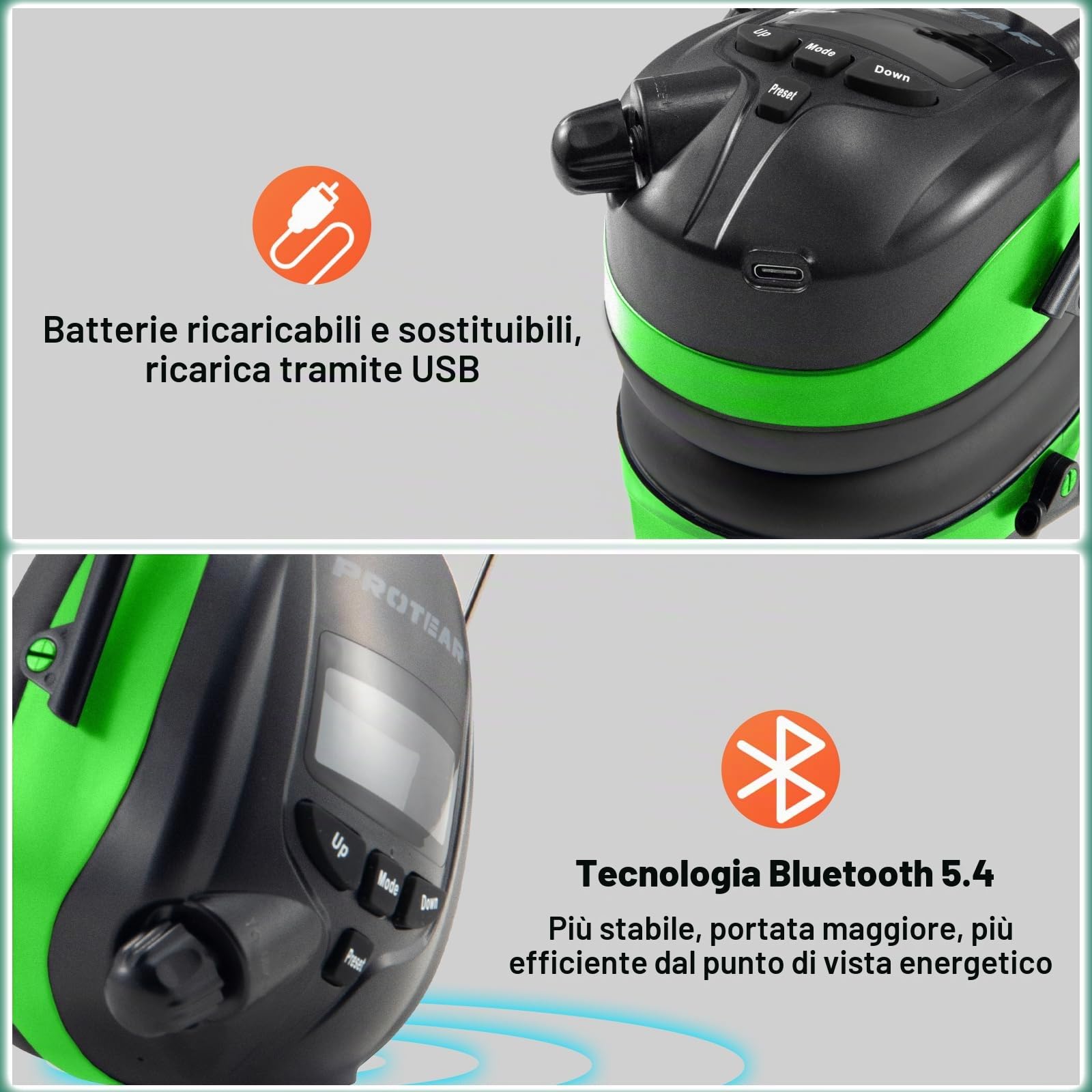 Cuffie antirumore con radio DAB+/FM e Bluetooth 5.3, cuffie wireless con cancellazione del rumore per officina, giardino/falciatura, SNR 30 dB, Dab+/Fm/Bluetooth, One Size fits most,adjustable