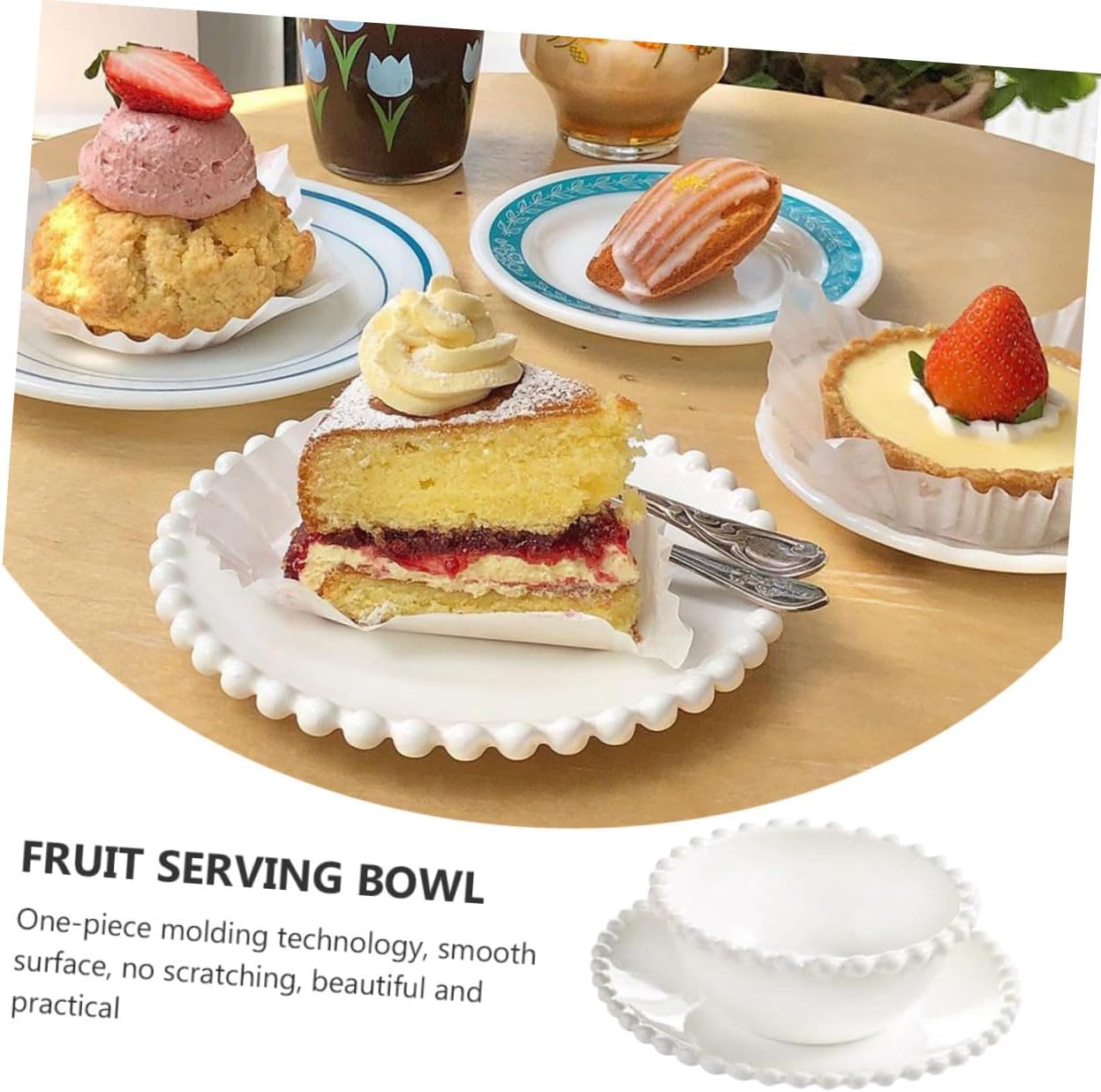 Porcelain Dessert Plate and Bowl White Food Serving Bowl Creative Home Tableware with Pearl Design for Elegant Food Presentation