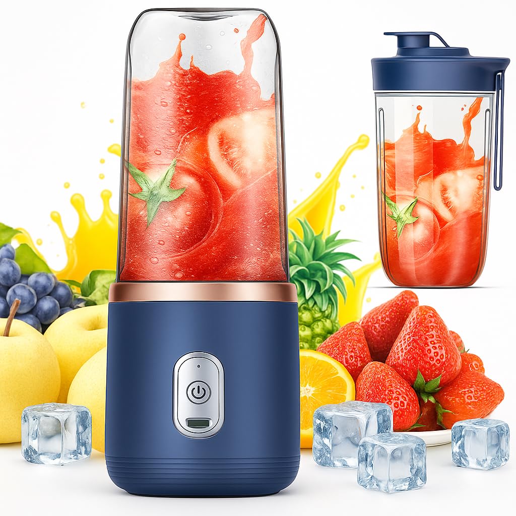 Portable Juicer Blender | Rechargeable Smoothie Maker with Stainless Steel Blades | Personal Fruit Mixer for Travel, Gym & Office | USB Charging, Easy to Clean, BPA-Free Bottle