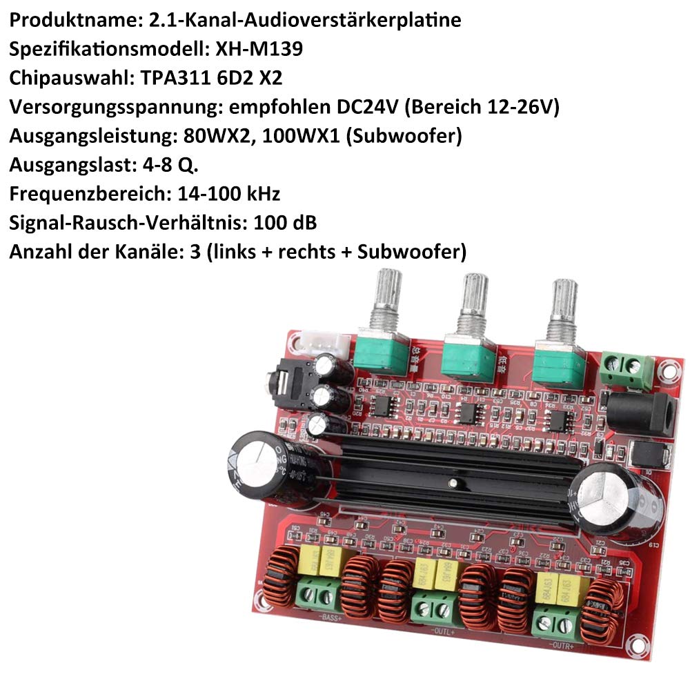 Clyxgs TPA3116D2 2.1 cyfrowy wzmacniacz mocy, 2 x 80 W + 100 W (bas) moduł audio-AMP do głośników audio systemu DIY 12-26 V