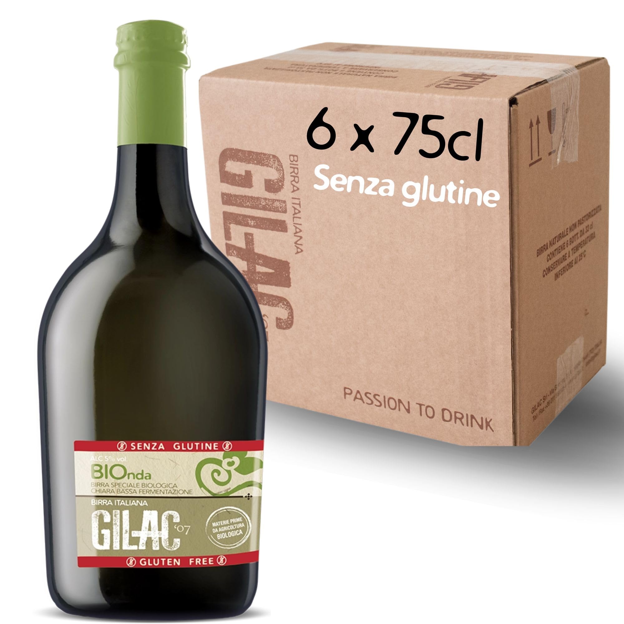 GILAC BIOnda - Birra senza glutine Biologica 6 x 75cl - Birra artigianale Italiana Non Filtrata e Non Pastorizzata, Birra Lager Chiara Raffinata e Rinfrescante - Birre artigianali Made in Italy