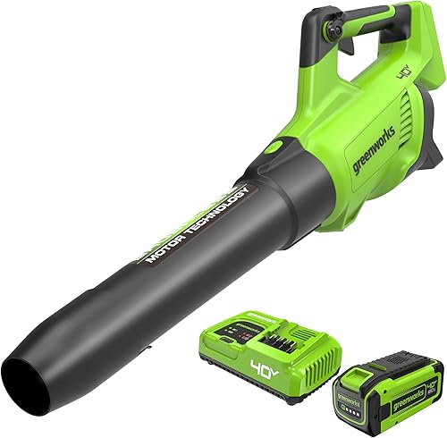 Greenworks Soplador de hojas axial inalámbrico sin escobillas de 40 V (160 MPH  700 CFM), batería de 8.0 Ah y cargador incluidos