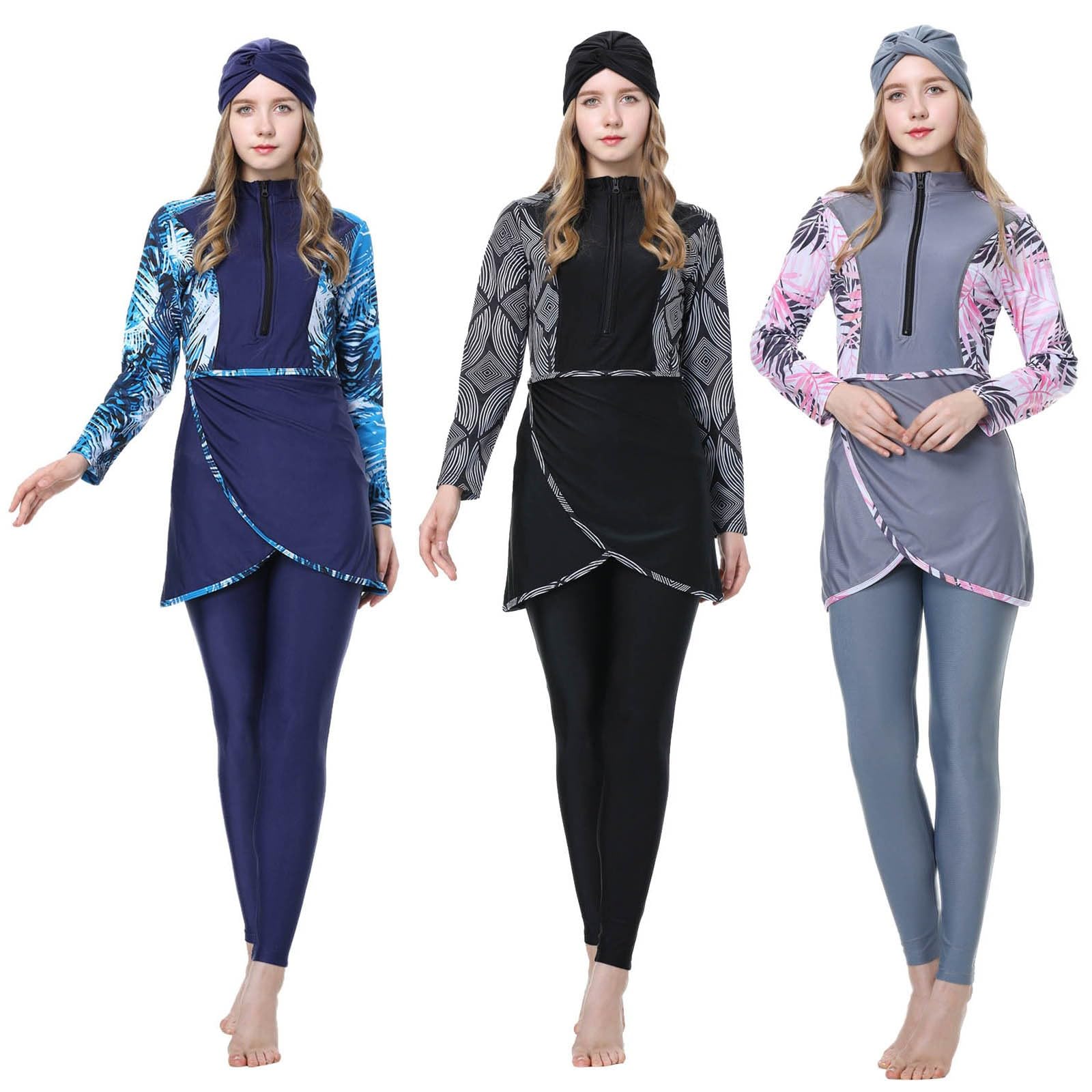 Costume da bagno da donna musulmano con copertura completa Hijab islamico Nuoto Burkini Costume da bagno a maniche lunghe Costume da bagno con stampa costumi da bagno confortevole moda da