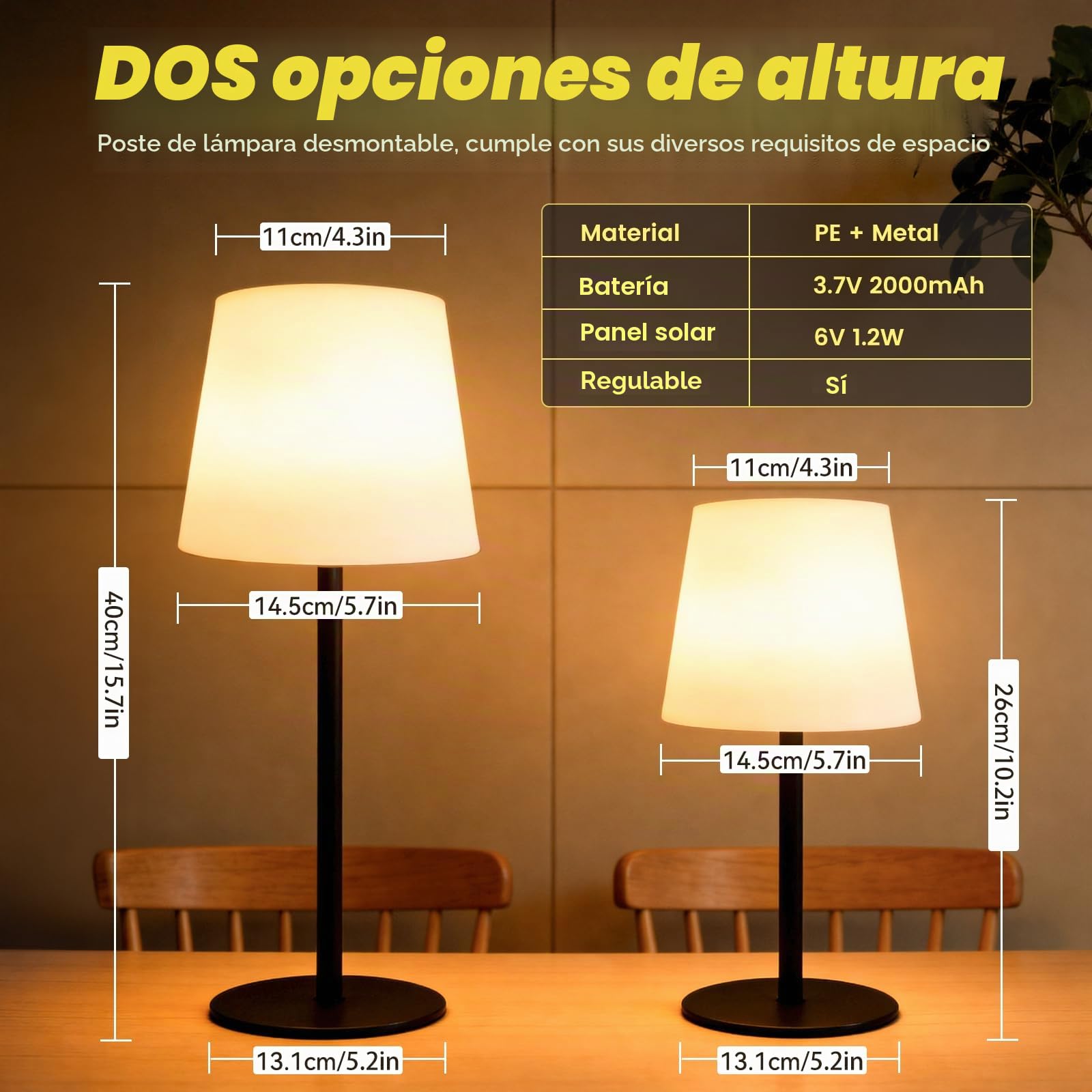 Lámpara de Mesa para Exterior con Energía Solar, Luz Blanca Cálida Regulable y luz RGB, Energía Solar con Sensor de luz y Control Remoto, Adecuada para Jardines, Patios, Campamentos y Otros Lugares