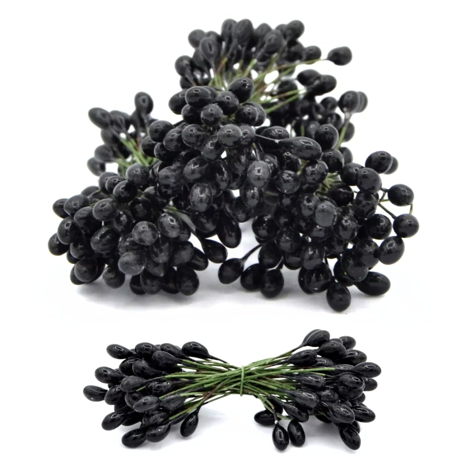 celloexpress Black 6cm Artificial Flower Stamens - Pearlised Teardrop Beads on Wire for Wreaths, Garlands, Floral Arrangements, Festive Decorations (Pack of 120)