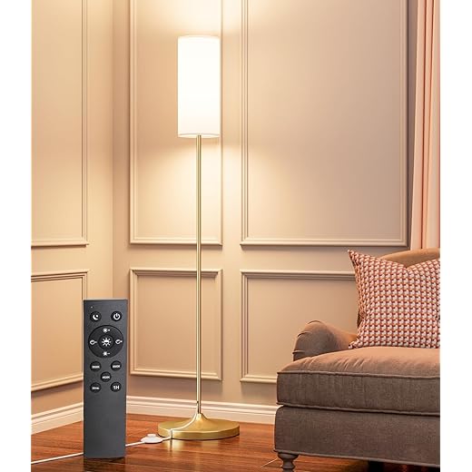luckystyle LED Floor Lamp for Living Room, Dimmable Standing Lamps with Foot Switch,Remote Custom Color Temperature Gold Pole Lamp with Lampshade,12W Led Bulb Tall Lamps for Bedroom Office Kid Room
