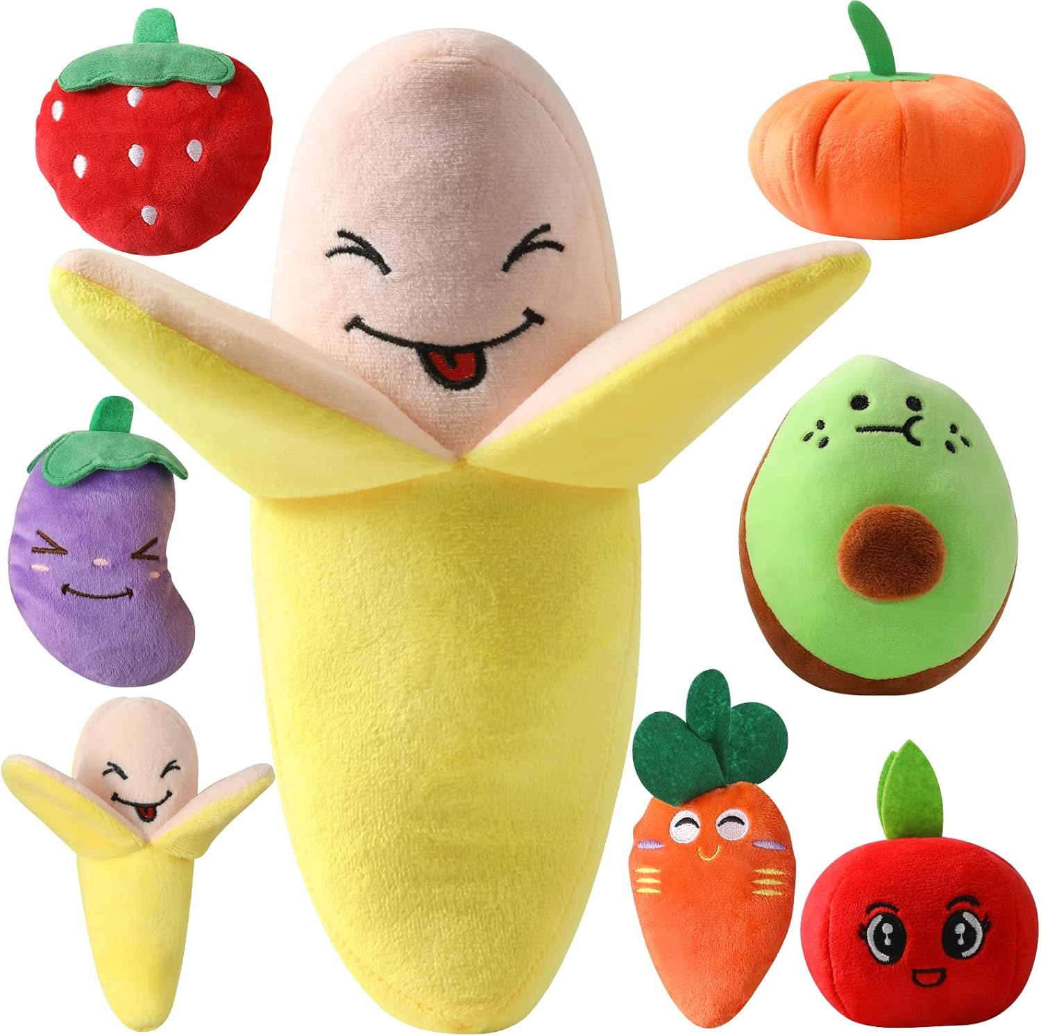 Dog Toys for Small Dog Squeaky Toys Puppy Toys 8 Pack Oversized Banana Dog Toy for Puppies Teething Cute Fruits Small Dog Toys Stuffed…